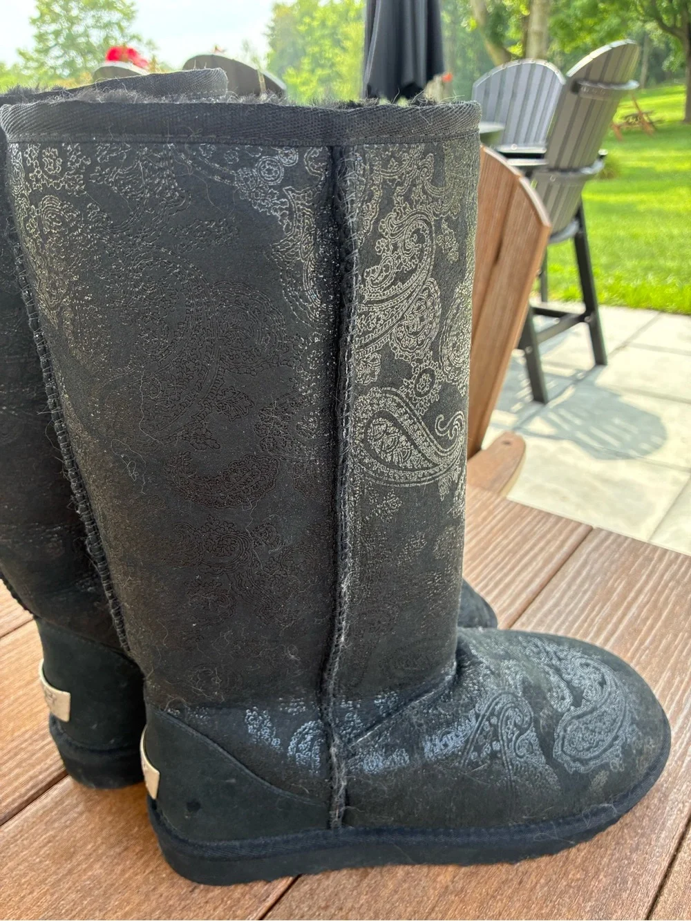 Women's UGG Black Paisley Tall Winter Boots - Cozy Everyday Wear Sz 8 Never Worn